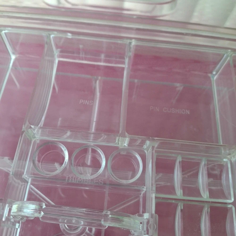 Wil-Hold Vintage Clear Plastic Sewing Box Craft Organizer 2 Removeable Trays